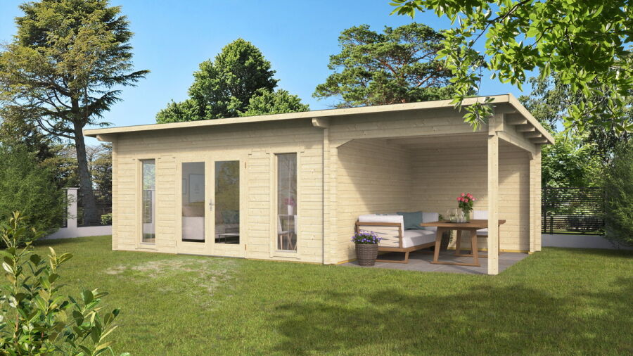 Gartenhaus Carmen 5x4 m + 3 m Schleppdach / 45mm