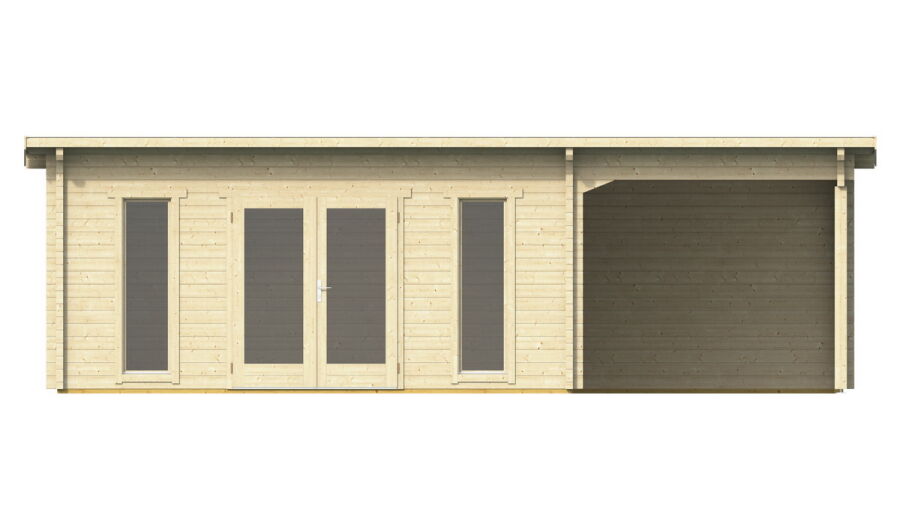 Gartenhaus Carmen 5x5 m + 3 m Schleppdach / 70mm