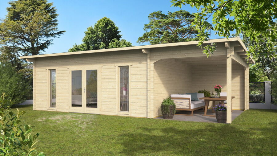 Gartenhaus Carmen 6x5 m + 3 m Schleppdach / 45mm