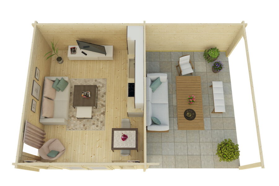 Gartenhaus Carmen 4x5 m + 4 m Schleppdach / 70mm