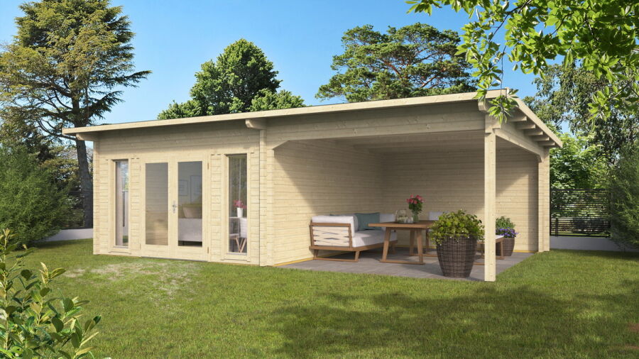 Gartenhaus Carmen 4x5 m + 4 m Schleppdach / 70mm