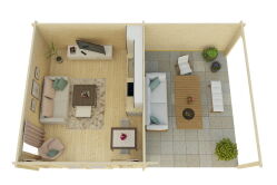 Gartenhaus Carmen 4x5 m + 4 m Schleppdach / 70mm