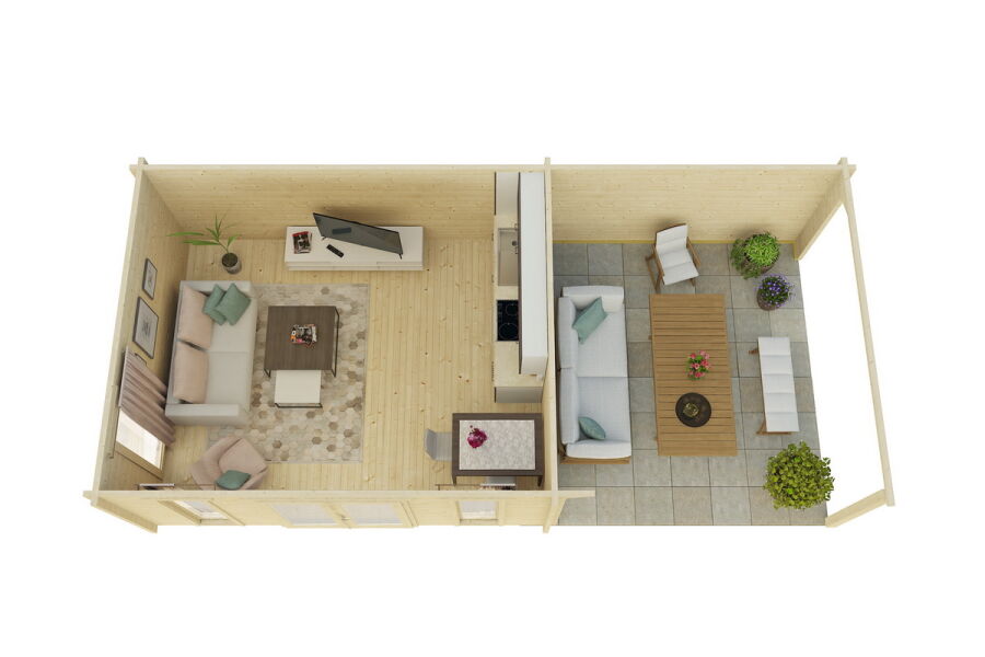 Gartenhaus Carmen 5x4 m + 4 m Schleppdach / 70mm