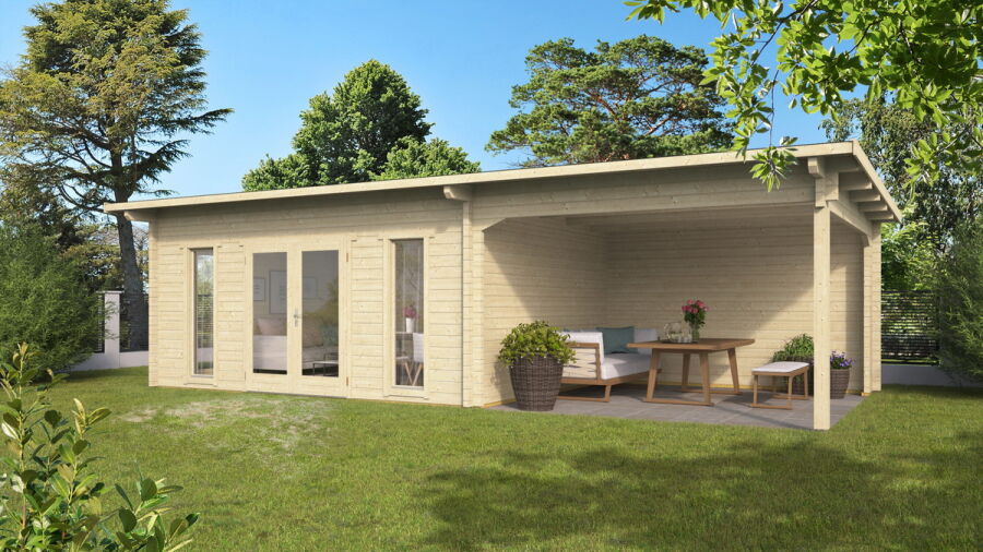 Gartenhaus Carmen 5x4 m + 4 m Schleppdach / 70mm