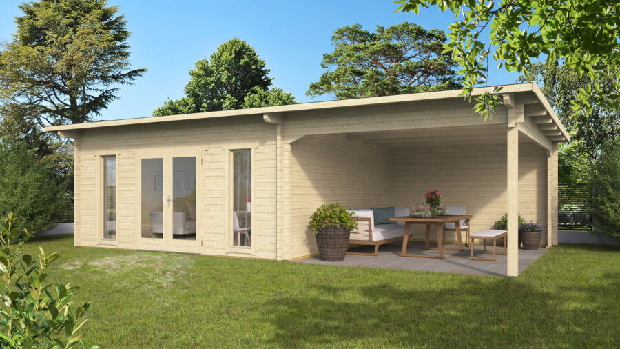 Gartenhaus Carmen 5x5 m + 4 m Schleppdach / 45mm