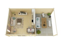 Gartenhaus Carmen 5x5 m + 4 m Schleppdach / 45mm