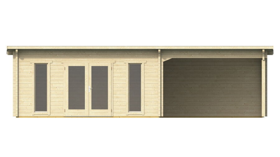 Gartenhaus Carmen 5x5 m + 4 m Schleppdach / 70mm