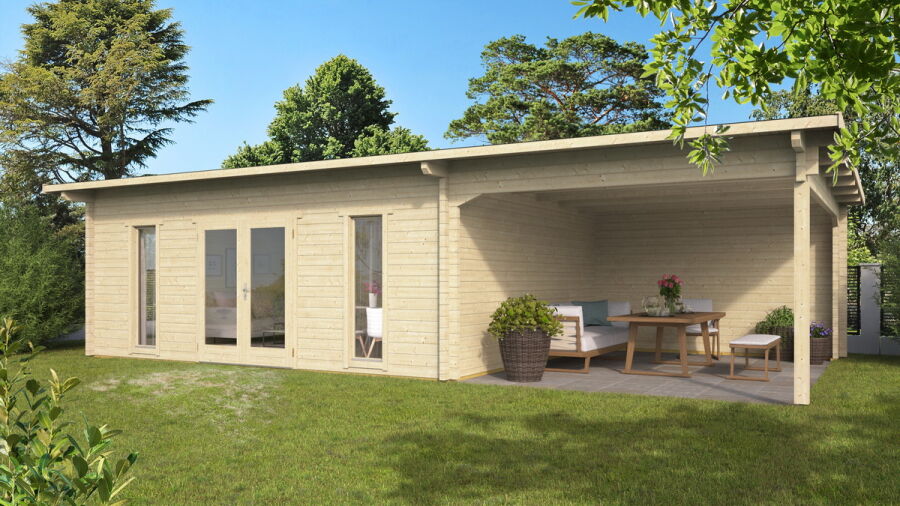 Gartenhaus Carmen 6x5 m + 4 m Schleppdach / 45mm