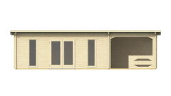 Gartenhaus Carina 6x5 m + 3 m Schleppdach mit Geländer / 45mm