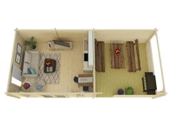 Gartenhaus Carina 5x4 m + 4 m Schleppdach mit Geländer / 45mm