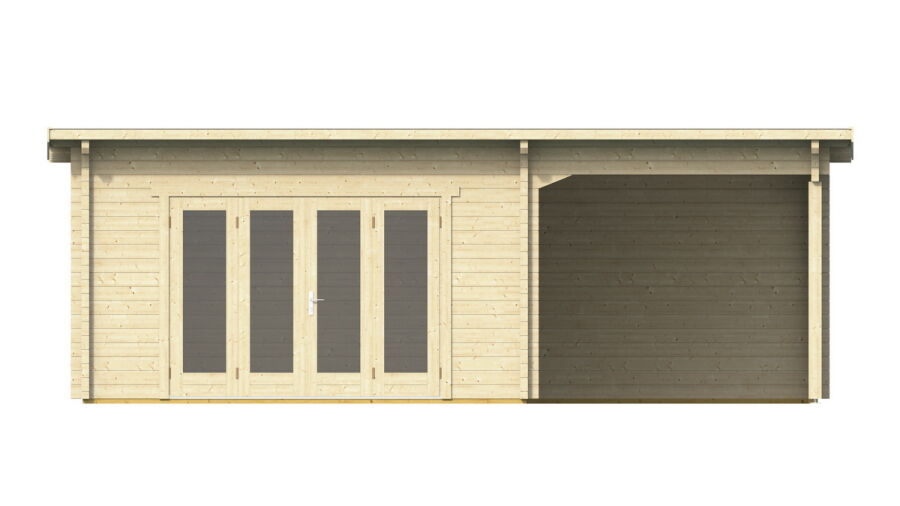 Gartenhaus Claudia 4x5 m + 3 m Schleppdach / 70mm