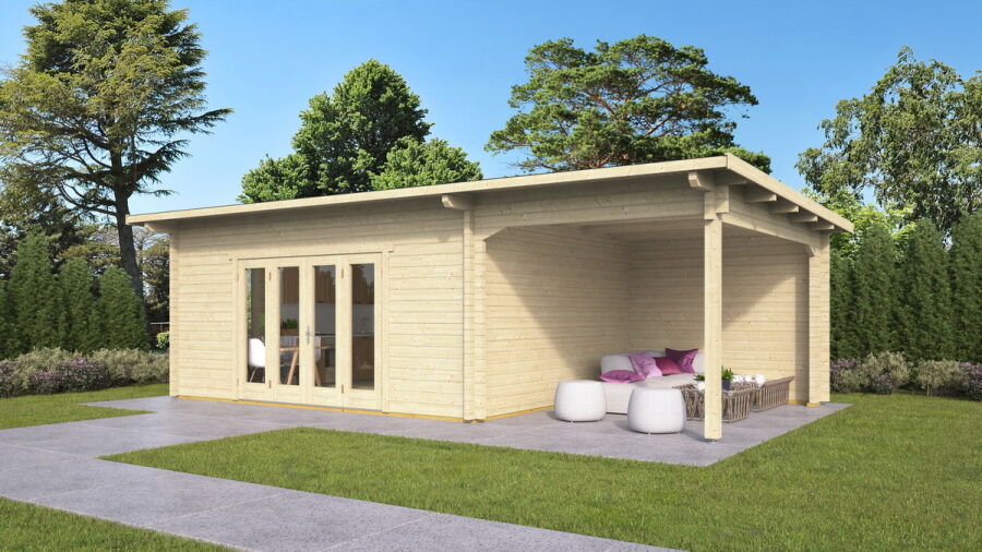 Gartenhaus Claudia 5x4 m + 3 m Schleppdach / 45mm