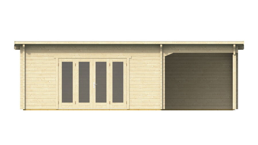 Gartenhaus Claudia 5x5 m + 3 m Schleppdach / 70mm