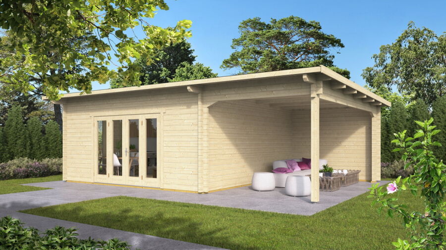 Gartenhaus Claudia 5x5 m + 3 m Schleppdach / 70mm