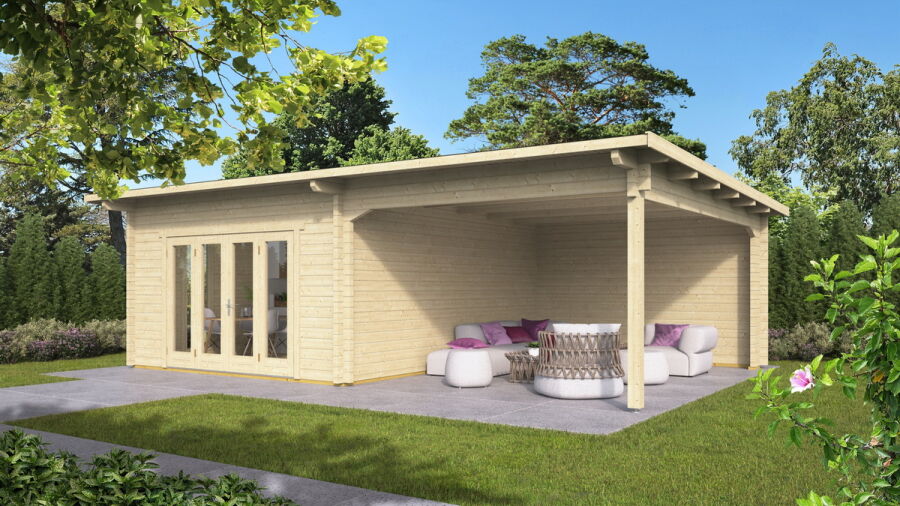 Gartenhaus Claudia 4x5 m + 4 m Schleppdach / 70mm