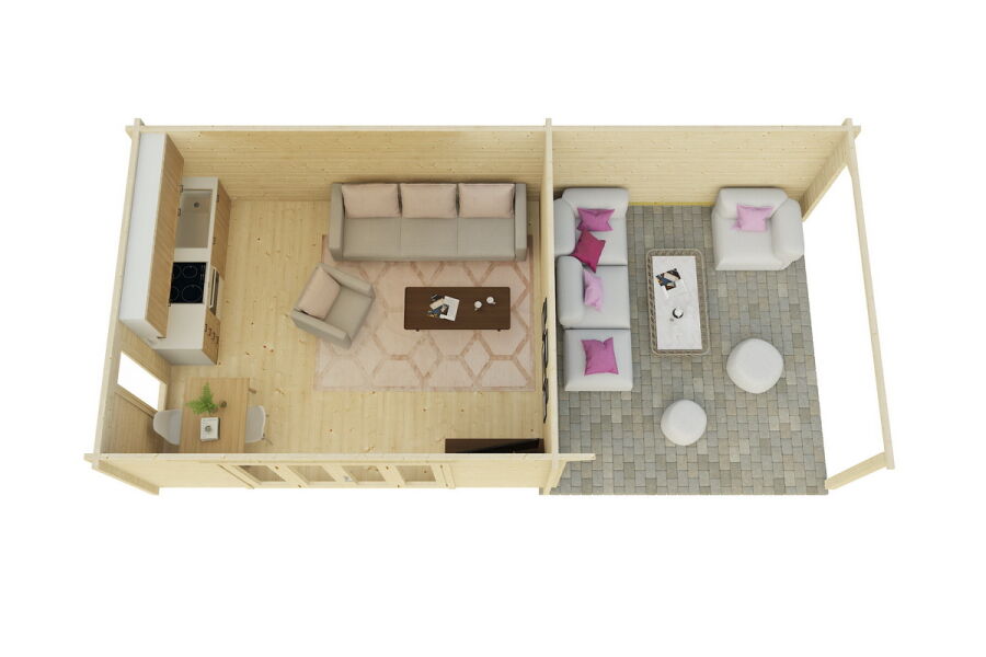 Gartenhaus Claudia 5x4 m + 4 m Schleppdach / 70mm