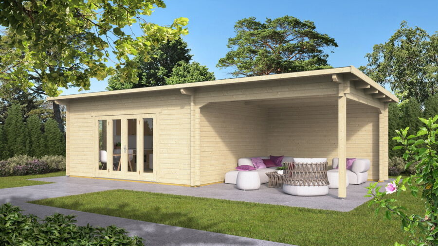 Gartenhaus Claudia 5x4 m + 4 m Schleppdach / 70mm