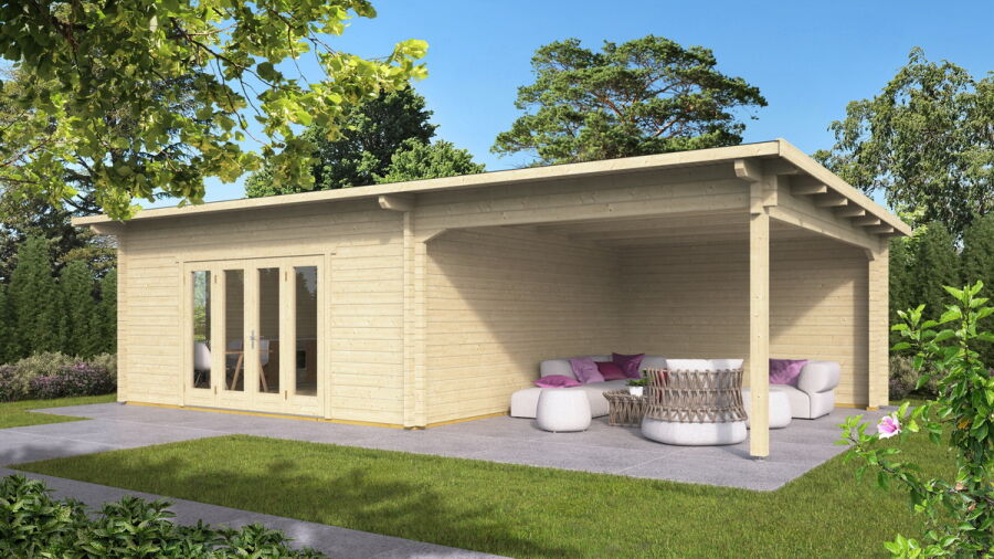 Gartenhaus Claudia 5x5 m + 4 m Schleppdach / 45mm