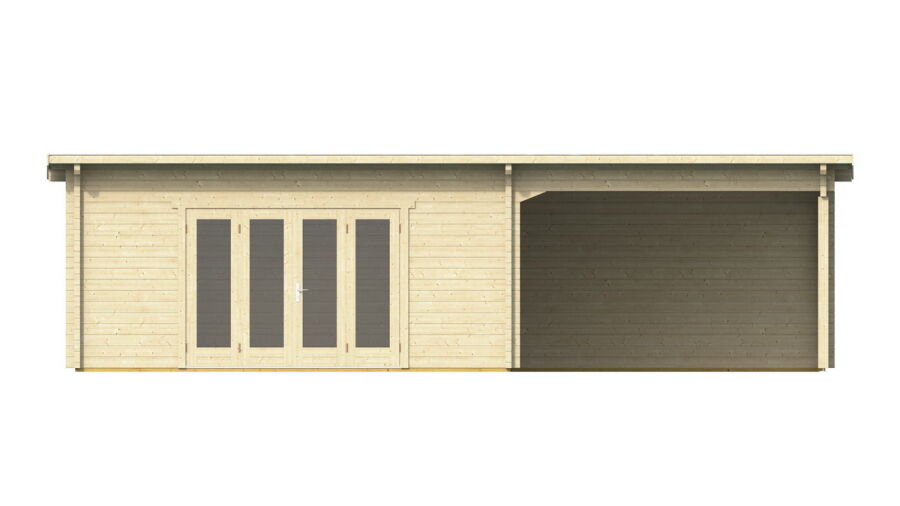 Gartenhaus Claudia 5x5 m + 4 m Schleppdach / 70mm