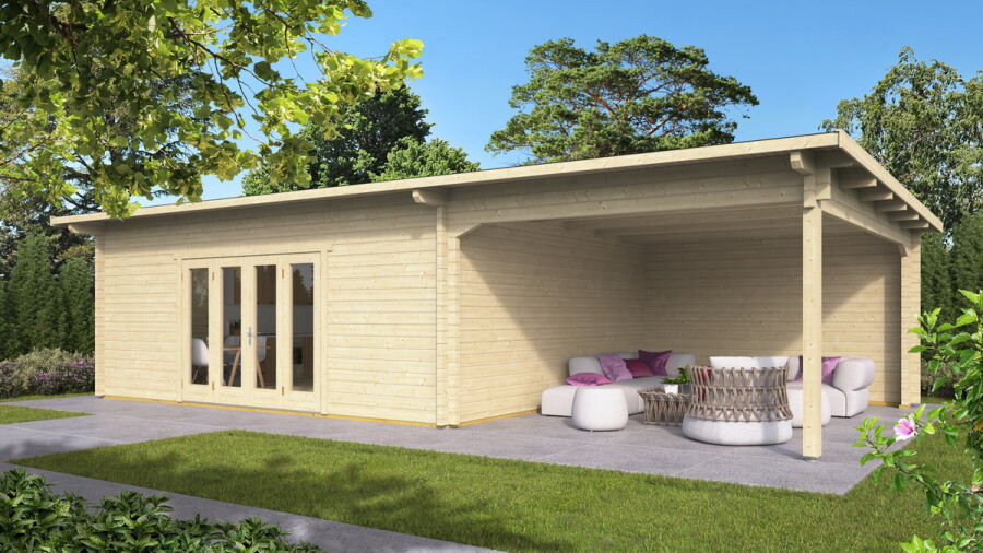 Gartenhaus Claudia 6x5 m + 4 m Schleppdach / 45mm