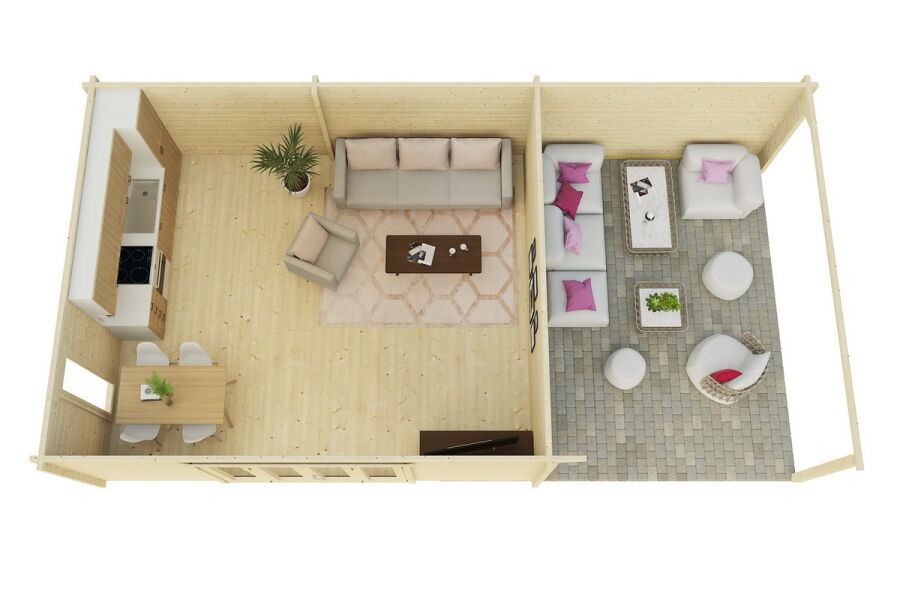 Gartenhaus Claudia 6x5 m + 4 m Schleppdach / 45mm