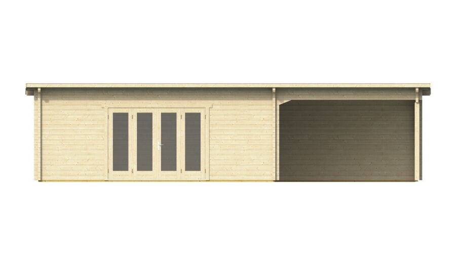 Gartenhaus Claudia 6x5 m + 4 m Schleppdach / 70mm
