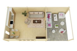 Gartenhaus Claudia 6x5 m + 4 m Schleppdach / 70mm