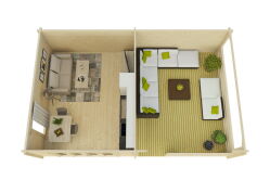 Gartenhaus Christina 4x5 m + 4 m Schleppdach mit Geländer / 45mm