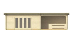 Gartenhaus Christina 5x4 m + 4 m Schleppdach mit Geländer / 70mm