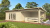 Gartenhaus Christina 5x5 m + 4 m Schleppdach mit Geländer / 45mm