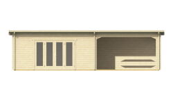 Gartenhaus Christina 5x5 m + 4 m Schleppdach mit Geländer / 70mm