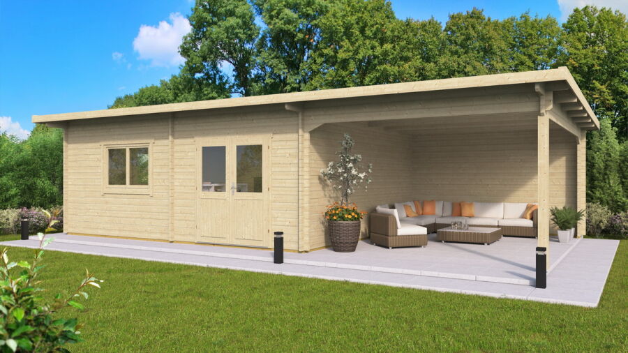 Gartenhaus Celina 6x5 m + 3 m Schleppdach / 45mm