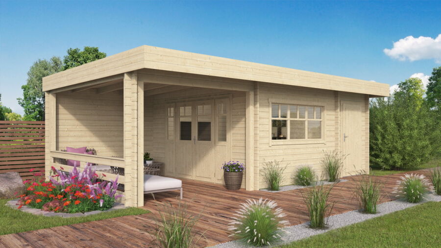 Gartenhaus LOUIS; 750x420 cm ISO (R); 44 mm Doppelnut; ohne Boden