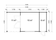 Gartenhaus EMIL; 850x420 cm ISO (A); 44 mm Doppelnut; ohne Boden