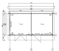 Gartenhaus LINUS; 575x300 cm ISO (A); 44 mm Doppelnut; ohne Boden