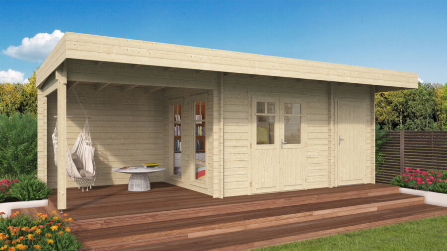 Gartenhaus VINCENT; 714x298 cm (A); 44 mm Doppelnut; inkl Boden