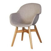Sessel Anna aus Eiche und Kunststoff mit Stoff in grau überzogen Esszimmer Stuhl / 4 Stück im Set
