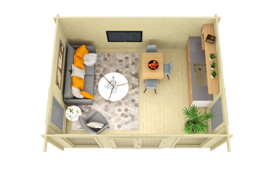 Gartenhaus YVONNE (A) 500x380 cm ISO), 44 mm Doppelnut; ohne Boden