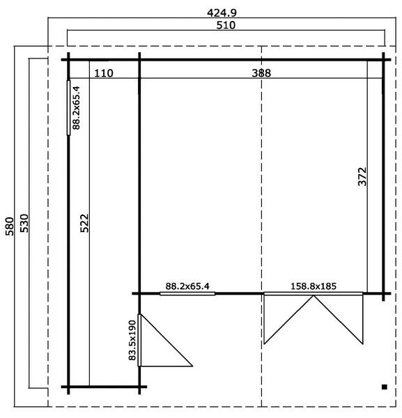Gartenhaus BODO 530x550 cm (L); 40 mm Doppelnut; inklusive Boden; 2-Raum-Haus