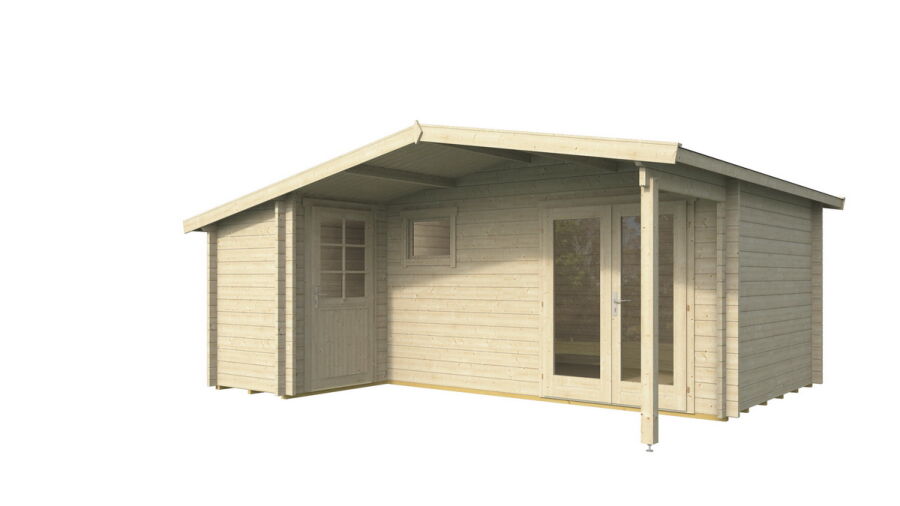 Gartenhaus BENNO PLUS 530x450 cm ISO (A); 44 mm Doppelnut; Anbau links, inklusive Boden; 2-Raum-Haus