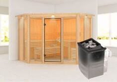 Sauna ALCINDA 2 Ganzglas (Fronteinstieg) / inkl. Dachkranz / inkl. Ofen 9 kW integr. Strg