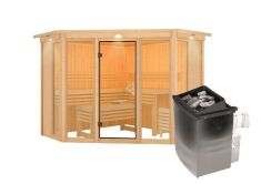 Sauna ALCINDA 2 Ganzglas (Fronteinstieg) / inkl. Dachkranz / inkl. Ofen 9 kW integr. Strg