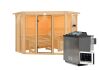 Sauna ALCINDA 2 Ganzglas (Fronteinstieg) / inkl. Dachkranz / Ofen 9 kW Bio externe Strg easy