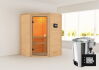 38mm Massivholzsauna ANTONIA (Eckeinstieg) / kein Dachkranz / Ofen 3,6 kW Bio-Ofen externe Strg. Modern