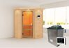 38mm Massivholzsauna ANTONIA (Eckeinstieg) / inkl. Dachkranz / Ofen 9 KW externe Strg easy