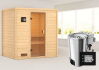 38mm Massivholzsauna SELENA (Fronteinstieg) / kein Dachkranz / Ofen 3,6 kW Bio-Ofen externe Strg. Modern
