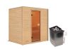 38mm Massivholzsauna SELENA (Fronteinstieg) / kein Dachkranz / Ofen 9 kW integr. Strg