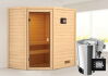 38mm Massivholzsauna JELLA (Eckeinstieg) / kein Dachkranz / Ofen 3,6 kW Bio-Ofen externe Strg. Modern