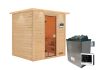 38mm Massivholzsauna ADELINA (Fronteinstieg) / inkl. Dachkranz / inkl. Ofen 9 kW integr. Strg