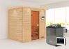 38mm Massivholzsauna ADELINA (Fronteinstieg) / inkl. Dachkranz / Ofen 9 kW Bio externe Strg easy